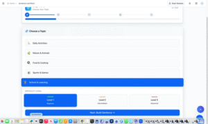 Sentence Architect typing area showing I love to draw typed in the text box with word tiles above
