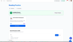 AI-generated story Lily's Shiny Nail Art showing 90 words Level 1 with Story Summary Vocabulary Discussion and Image tabs