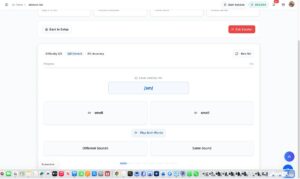 Phonics Lab minimal pairs gameplay showing two words to compare with same sound and different sounds buttons