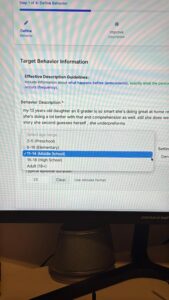 EZducate dropdown menu showing age group options from preschool to adult including 3-5 Preschool 6-10 Elementary 11-14 Middle School 15-18 High School
