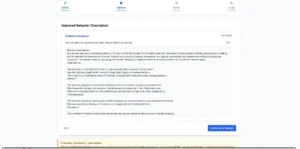 EZducate AI-improved behavior description showing structured analysis with antecedents behavior consequences and frequency for test anxiety